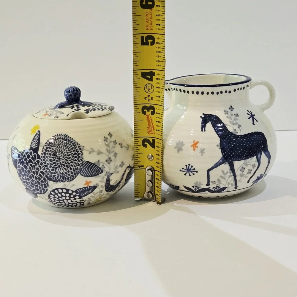 Anthropologie Saga Sugar Bowl No Spoon With Lid  Chip On The Lid & Creamer